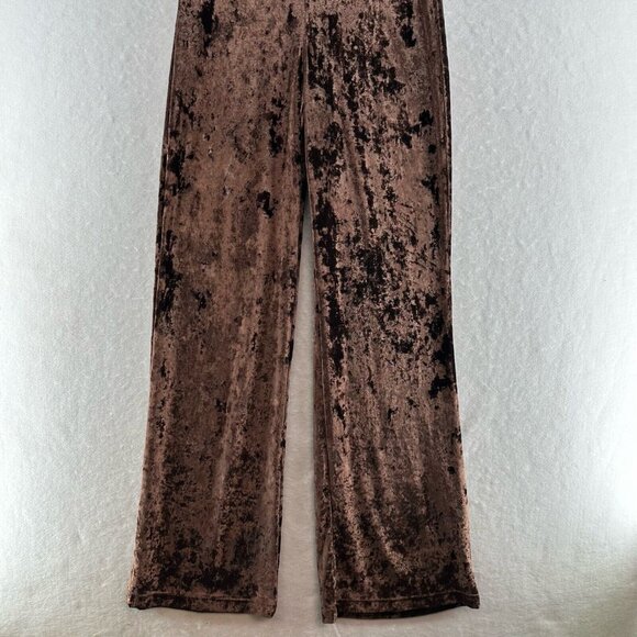 Free People Jumpsuit XS Night Fever Velvet Plunge Flutter Sleeve Wide Leg Brown - Picture 5 of 15